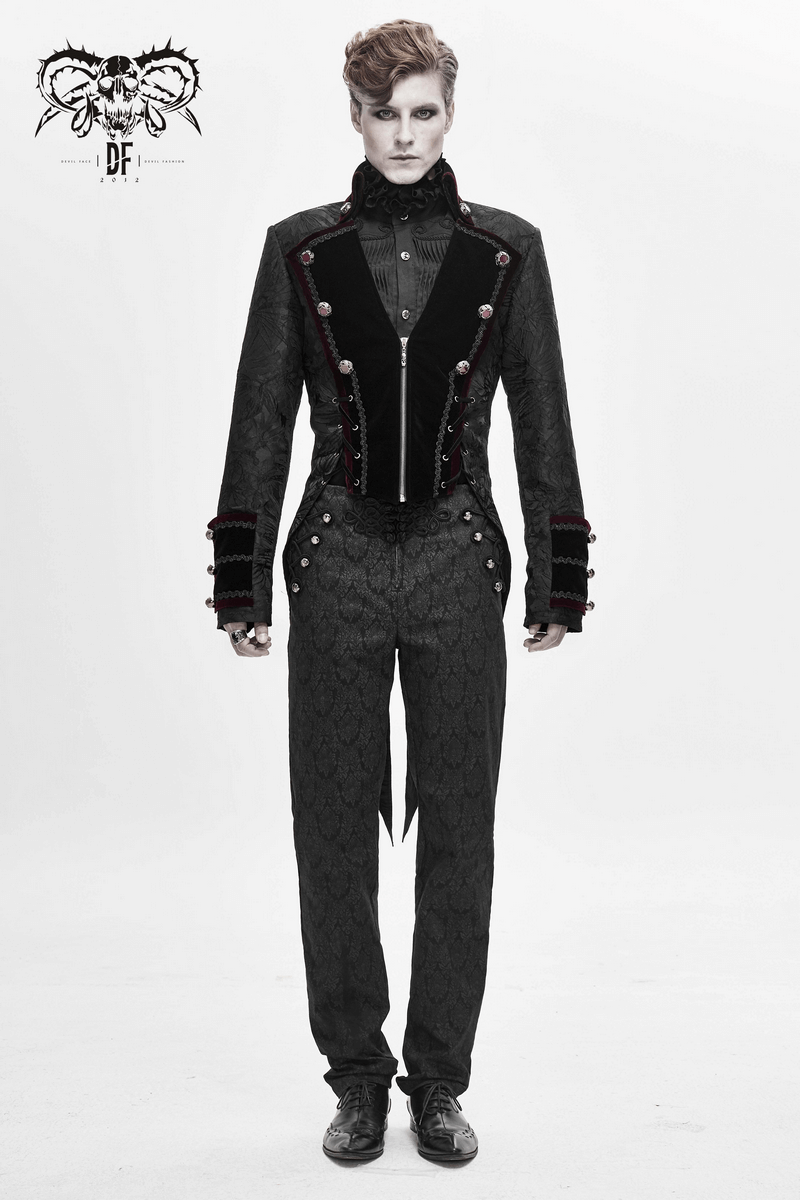 Men's Elegant Jacket with Brocade / Gothic Zipper Jacket with Lacing on the Back