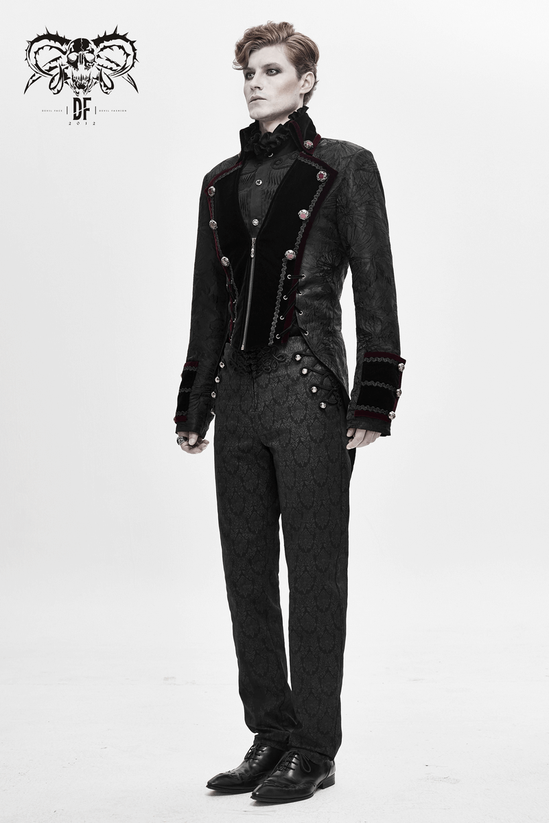 Men's Elegant Jacket with Brocade / Gothic Zipper Jacket with Lacing on the Back
