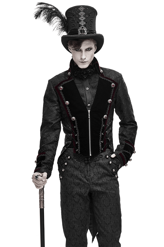 Men's Elegant Jacket with Brocade / Gothic Zipper Jacket with Lacing on the Back