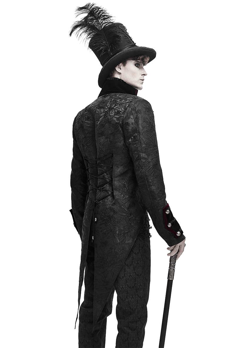 Men's Elegant Jacket with Brocade / Gothic Zipper Jacket with Lacing on the Back