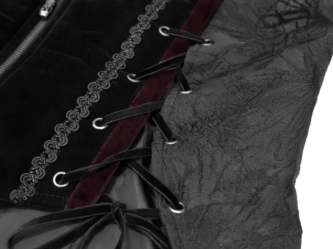 Men's Elegant Jacket with Brocade / Gothic Zipper Jacket with Lacing on the Back