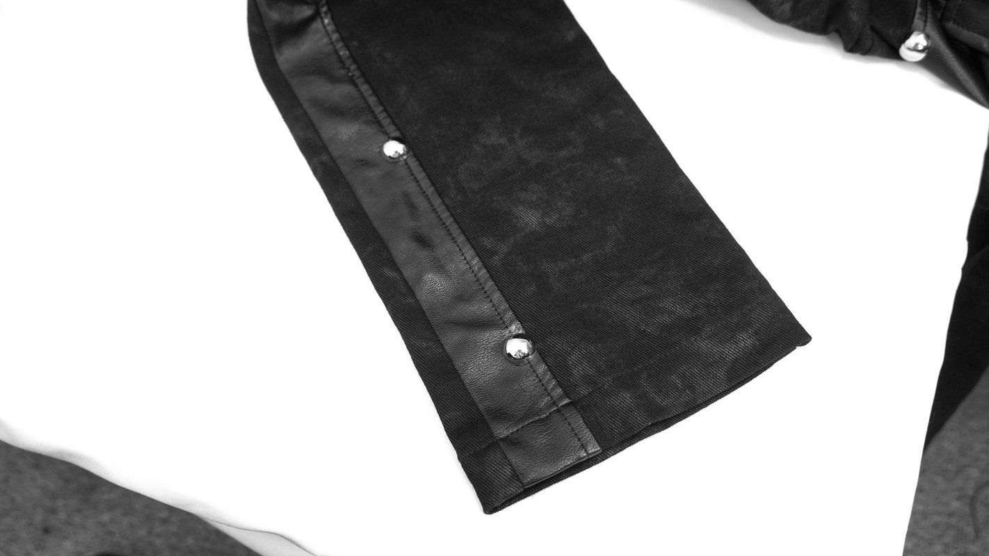 Men's Faux Leather Zipper Trousers With Pockets / Asymmetric Rivets Spliced Pants in Punk Style