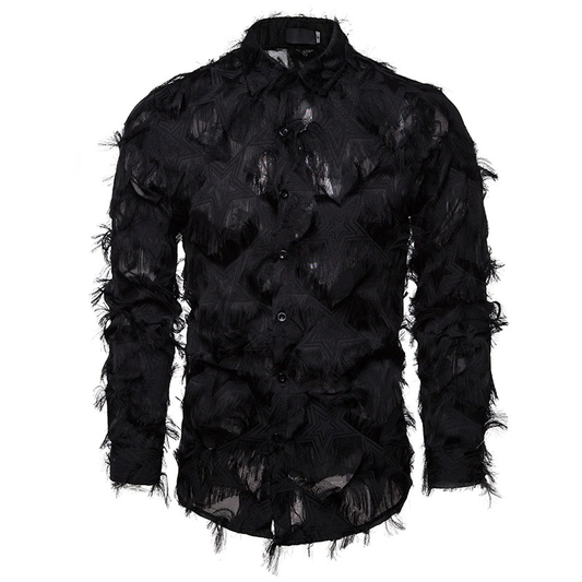 Men's Feather Lace Shirt / Casual Long Sleeve Shirts / Fashion Male Slim Fit Clothing