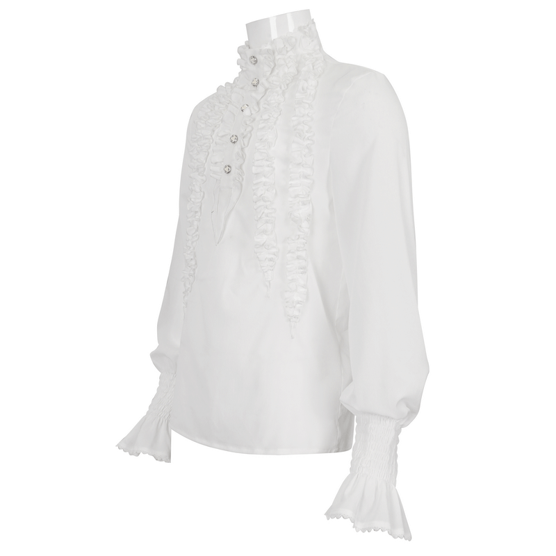 Men's Frilly White Shirts With Buttons on Front / Vintage Long Sleeves Clothes with Ruffled Cuffs