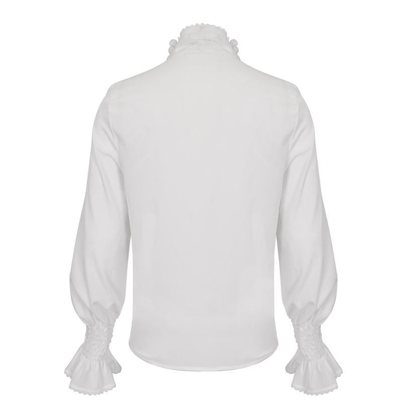 Men's Frilly White Shirts With Buttons on Front / Vintage Long Sleeves Clothes with Ruffled Cuffs