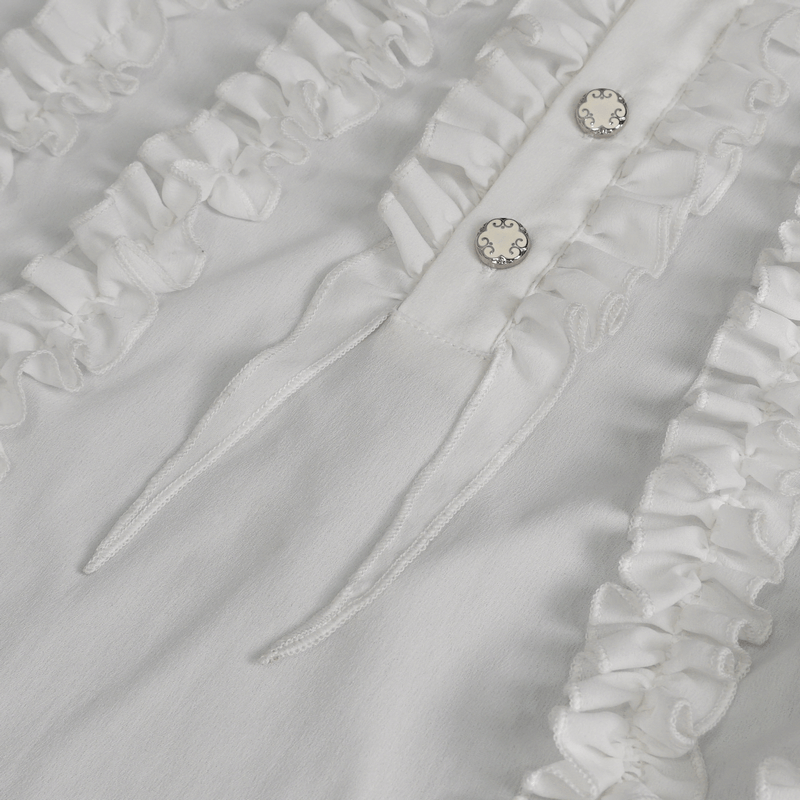 Men's Frilly White Shirts With Buttons on Front / Vintage Long Sleeves Clothes with Ruffled Cuffs