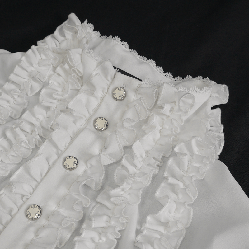 Men's Frilly White Shirts With Buttons on Front / Vintage Long Sleeves Clothes with Ruffled Cuffs