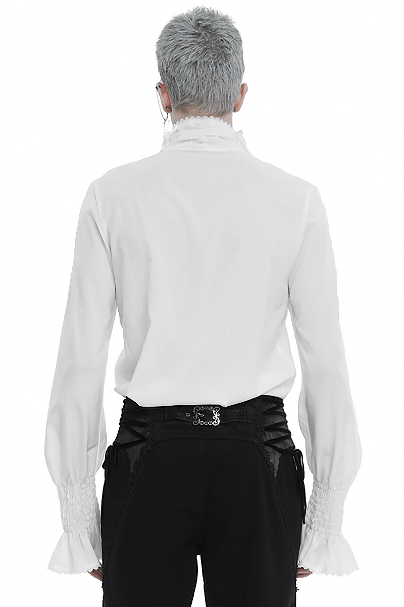 Men's Frilly White Shirts With Buttons on Front / Vintage Long Sleeves Clothes with Ruffled Cuffs