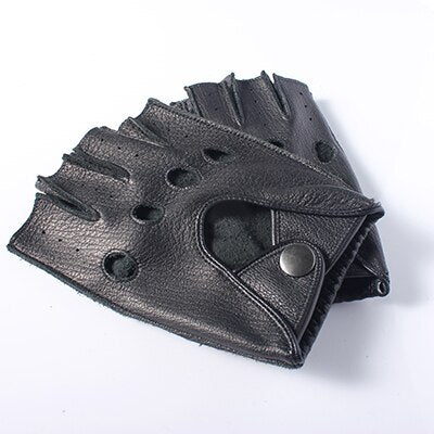 Men's Genuine Leather Gloves / Deerskin Fingerless Gloves / Rock 'n' Roll Driving Half finger