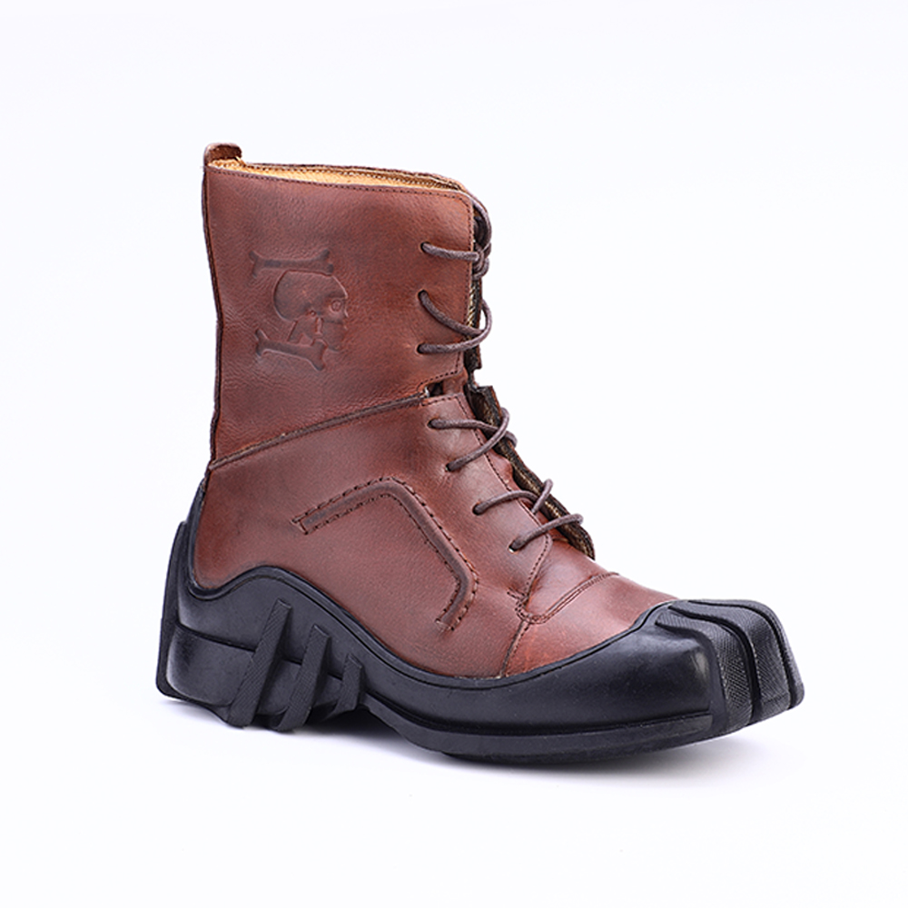 Men's Genuine Leather Lace-up Ankle Boots / Bikers Motorcycle Shoes with Skull Print