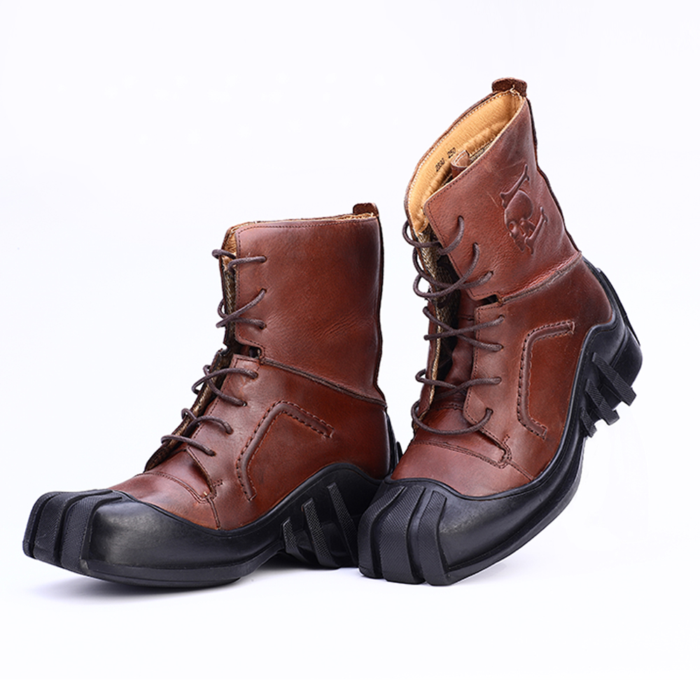 Men's Genuine Leather Lace-up Ankle Boots / Bikers Motorcycle Shoes with Skull Print