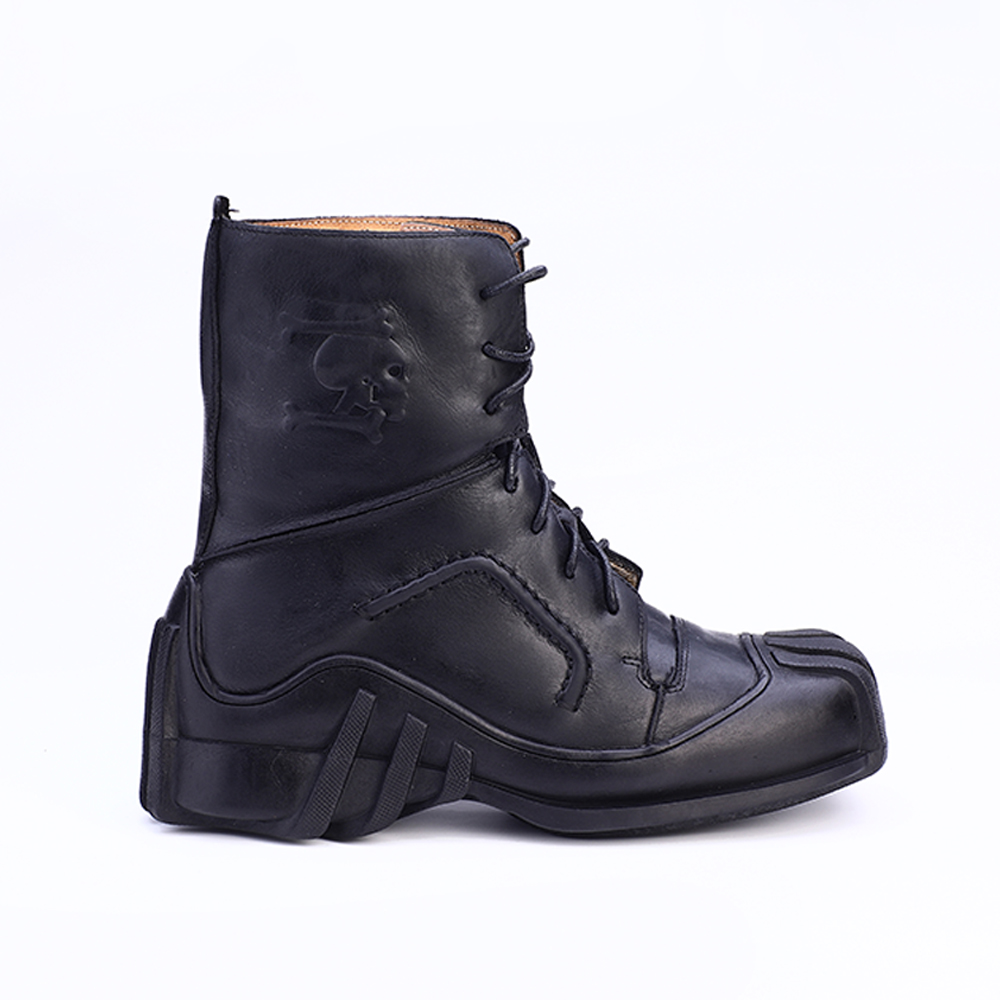 Men's Genuine Leather Lace-up Ankle Boots / Bikers Motorcycle Shoes with Skull Print