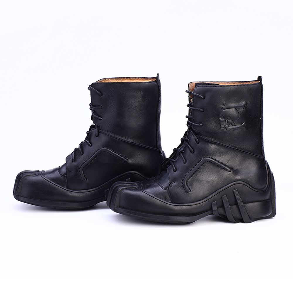Men's Genuine Leather Lace-up Ankle Boots / Bikers Motorcycle Shoes with Skull Print