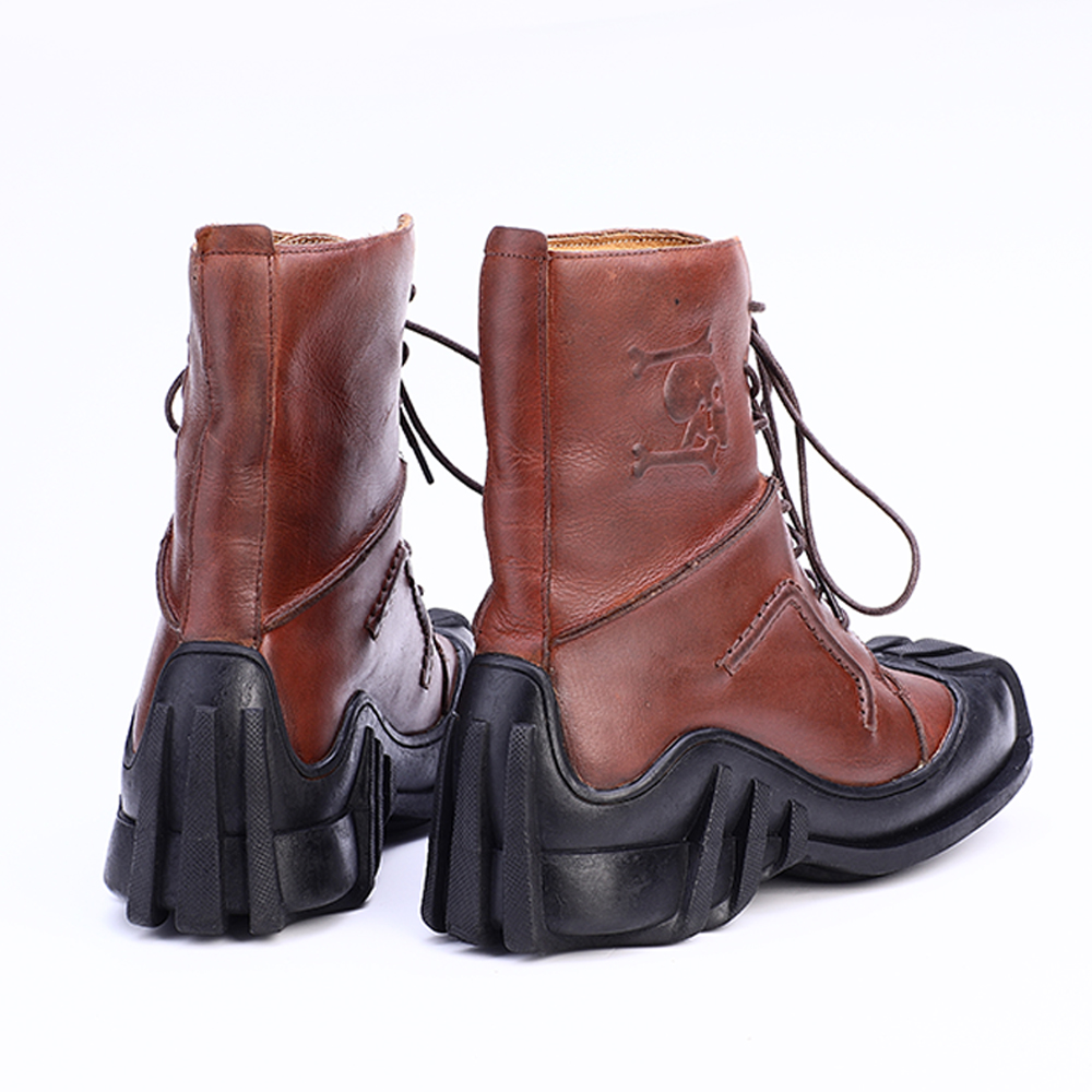 Men's Genuine Leather Lace-up Ankle Boots / Bikers Motorcycle Shoes with Skull Print