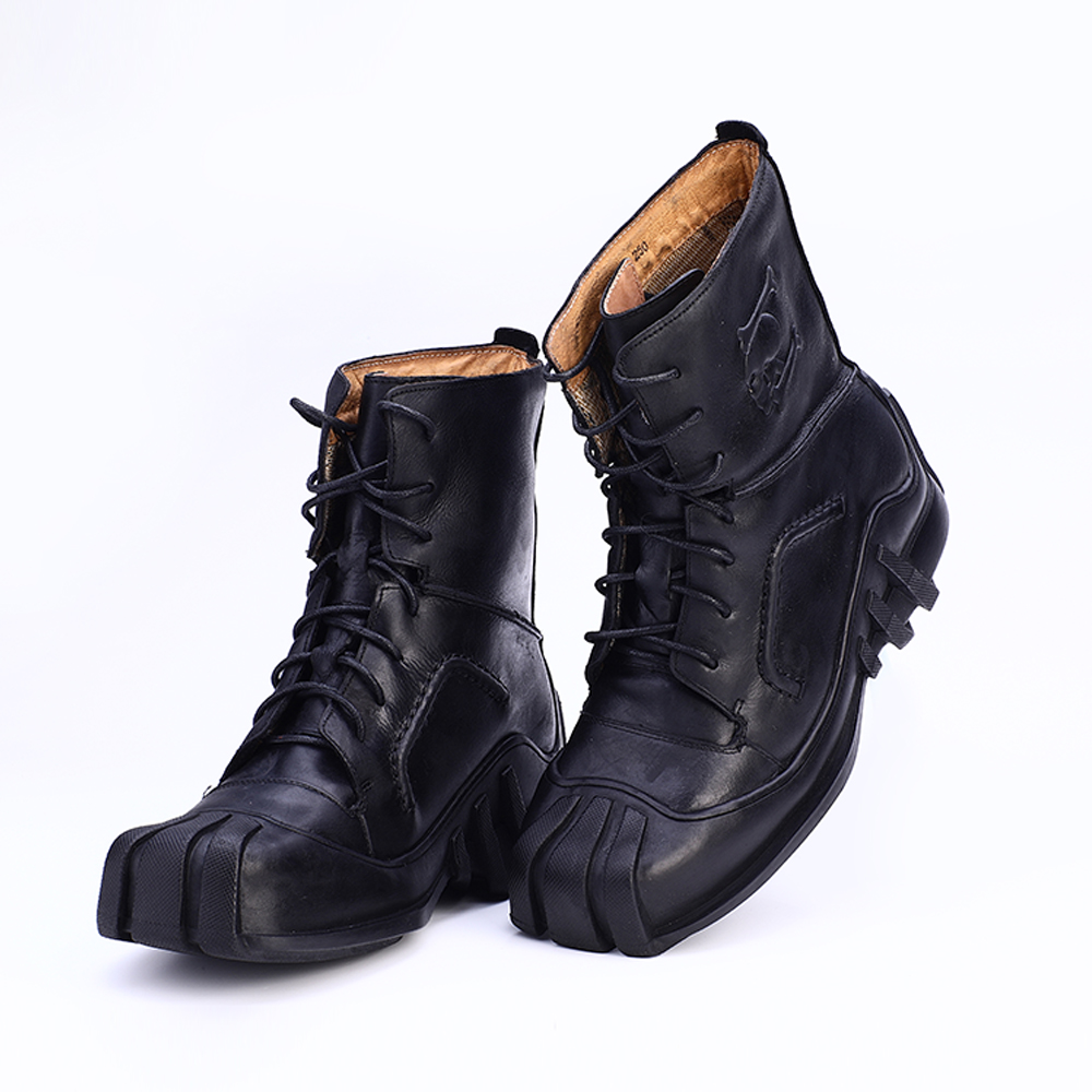 Men's Genuine Leather Lace-up Ankle Boots / Bikers Motorcycle Shoes with Skull Print