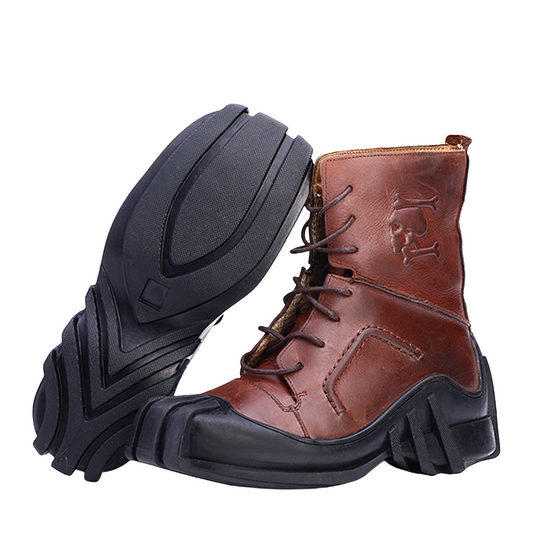 Men's Genuine Leather Lace-up Ankle Boots / Bikers Motorcycle Shoes with Skull Print