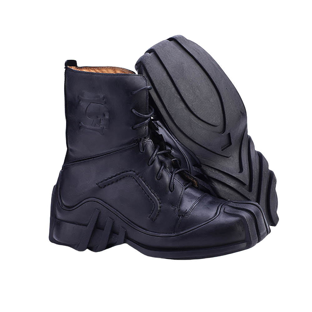 Men's Genuine Leather Lace-up Ankle Boots / Bikers Motorcycle Shoes with Skull Print