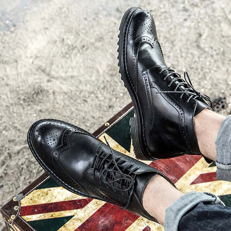 CLEARANCE / Men's Genuine Leather Round Toe Lace Up Brogue Shoes - US