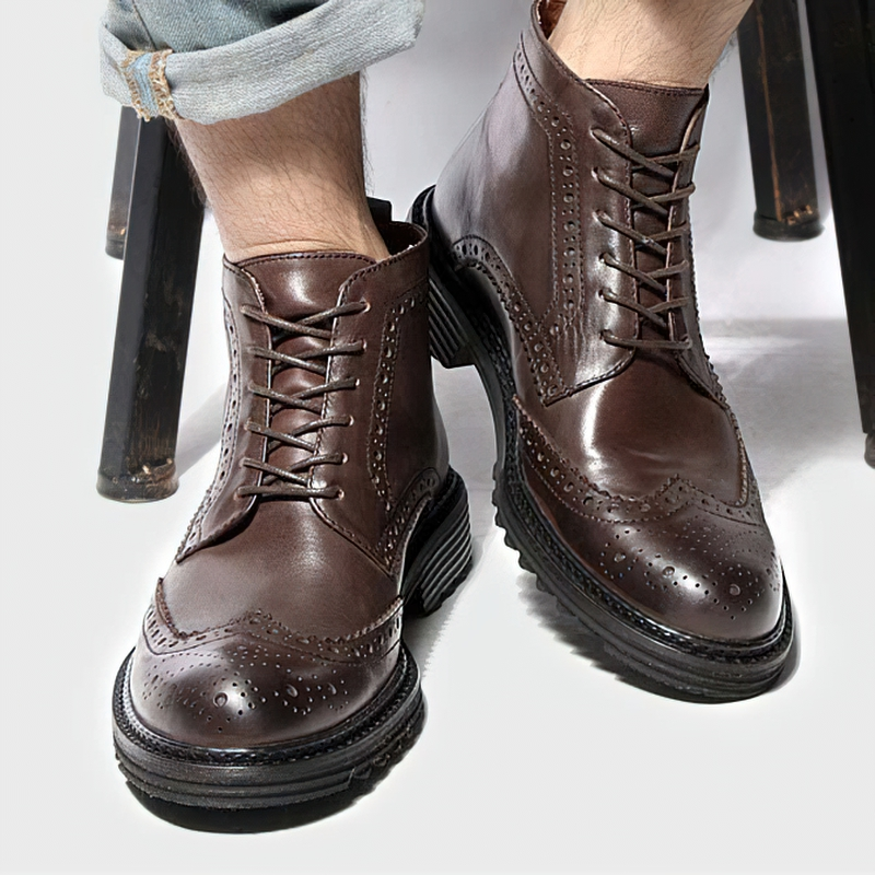 CLEARANCE / Men's Genuine Leather Round Toe Lace Up Brogue Shoes - US