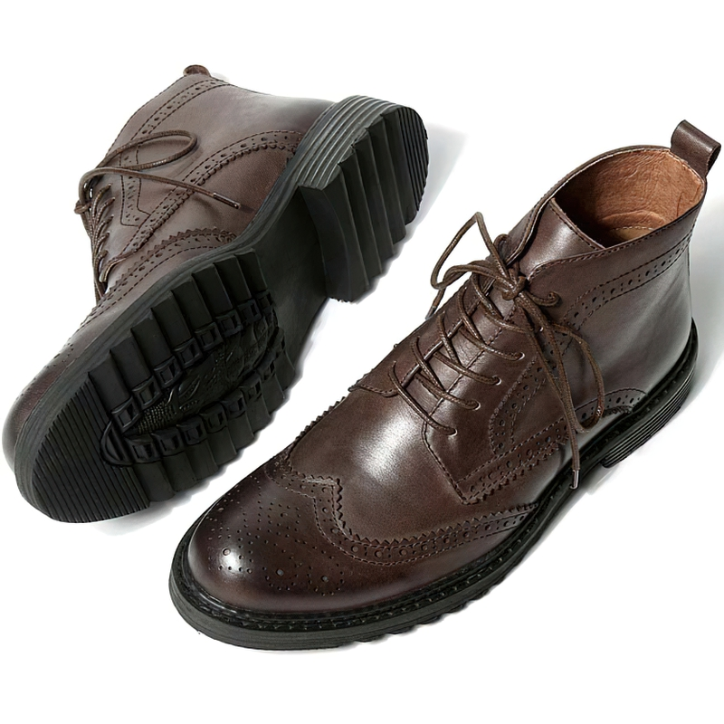 CLEARANCE / Men's Genuine Leather Round Toe Lace Up Brogue Shoes - US
