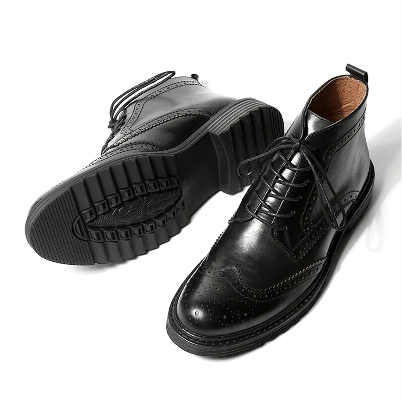 CLEARANCE / Men's Genuine Leather Round Toe Lace Up Brogue Shoes - US