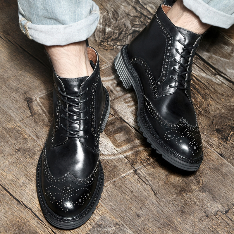 CLEARANCE / Men's Genuine Leather Round Toe Lace Up Brogue Shoes - US