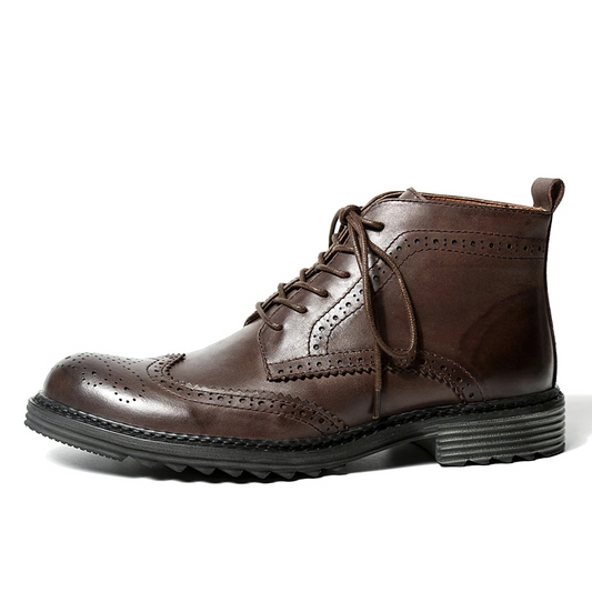 CLEARANCE / Men's Genuine Leather Round Toe Lace Up Brogue Shoes - US