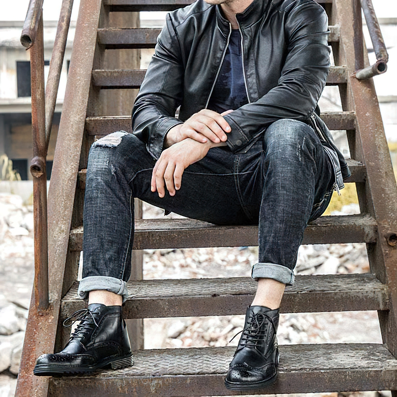 CLEARANCE / Men's Genuine Leather Round Toe Lace Up Brogue Shoes - US