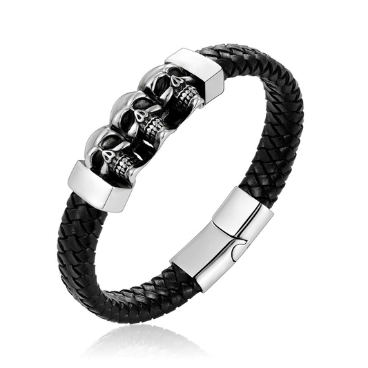 Men's Genuine Leather Skulls Bracelet / Stainless Steel Bracelet with Magnetic Clasp