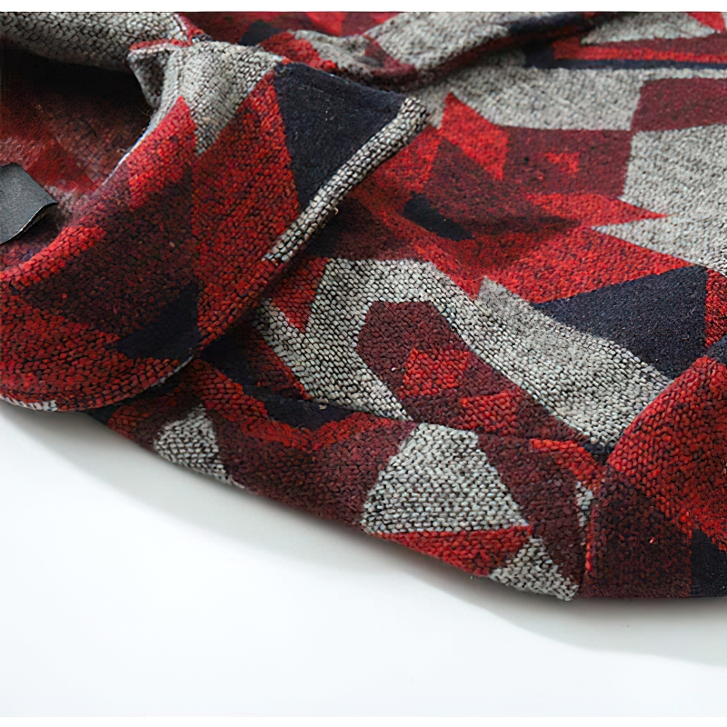 Men's Geometric Pattern Shirt with Big Pockets / Casual Thick Long Sleeve Shirts