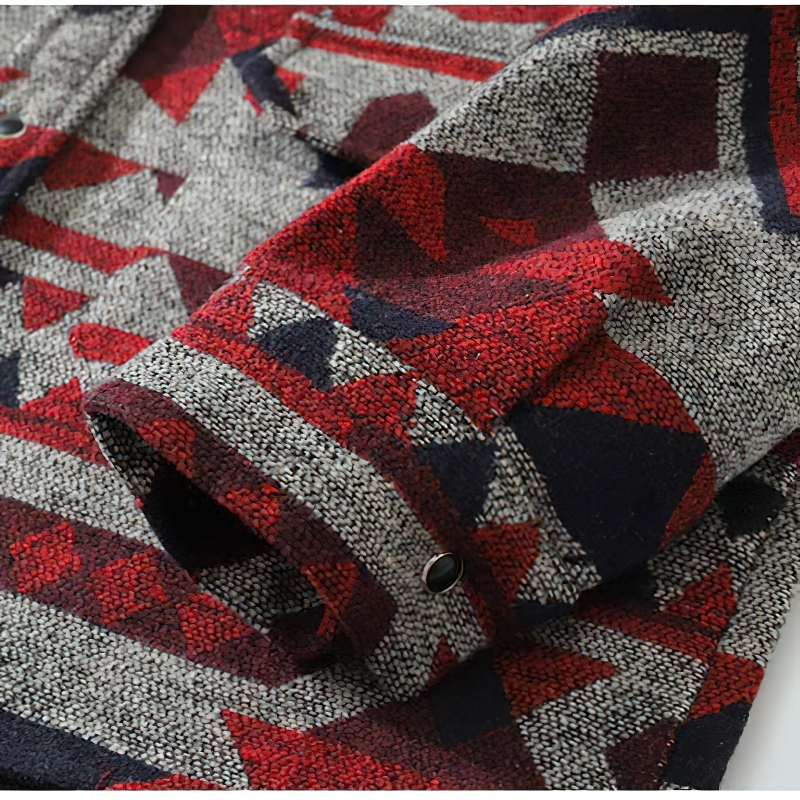 Men's Geometric Pattern Shirt with Big Pockets / Casual Thick Long Sleeve Shirts