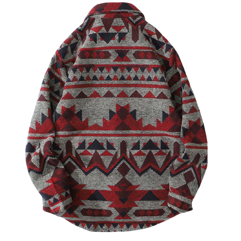 Men's Geometric Pattern Shirt with Big Pockets / Casual Thick Long Sleeve Shirts