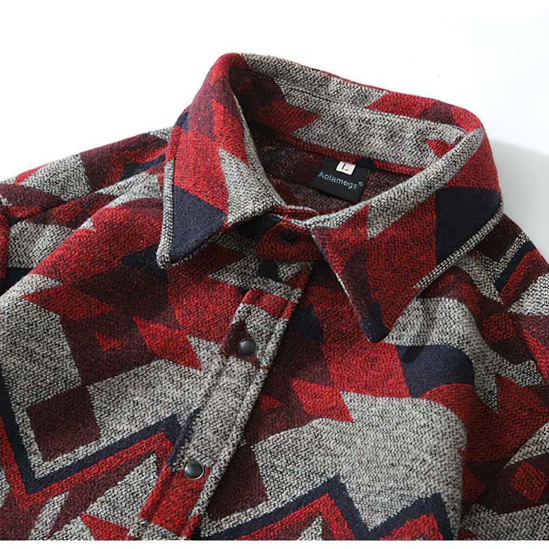 Men's Geometric Pattern Shirt with Big Pockets / Casual Thick Long Sleeve Shirts