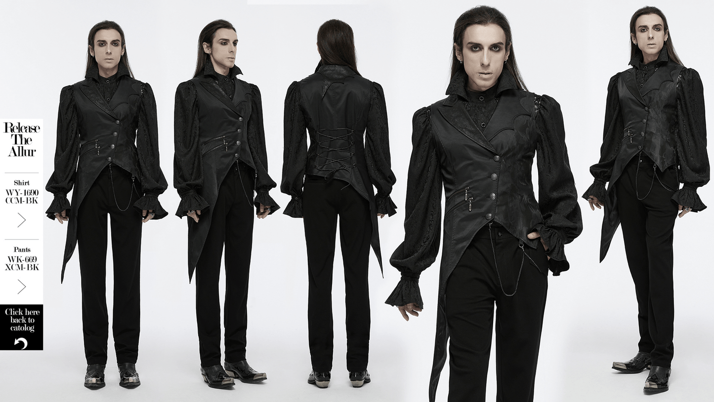 Men's Gothic Asymmetric Waistcoat with Metal Chain Details