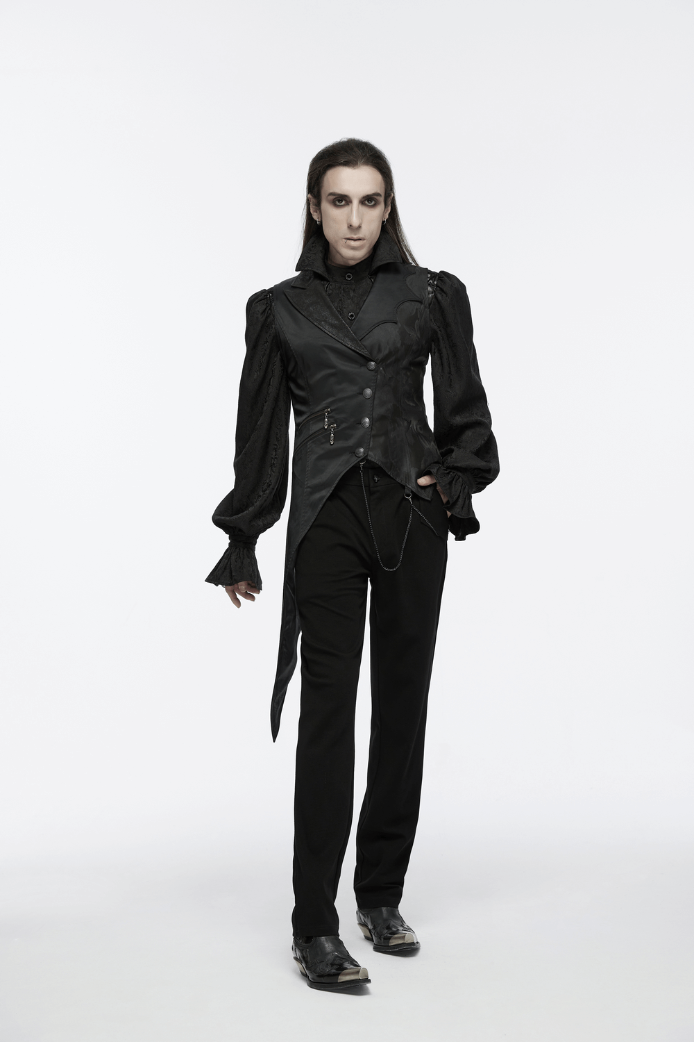 Men's Gothic Asymmetric Waistcoat with Metal Chain Details