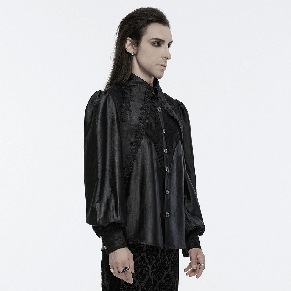 Men's Gothic Black Lace Shirt with Bubble Sleeves
