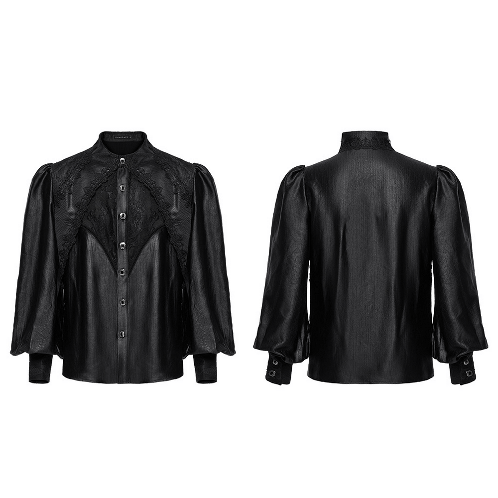 Men's Gothic Black Lace Shirt with Bubble Sleeves
