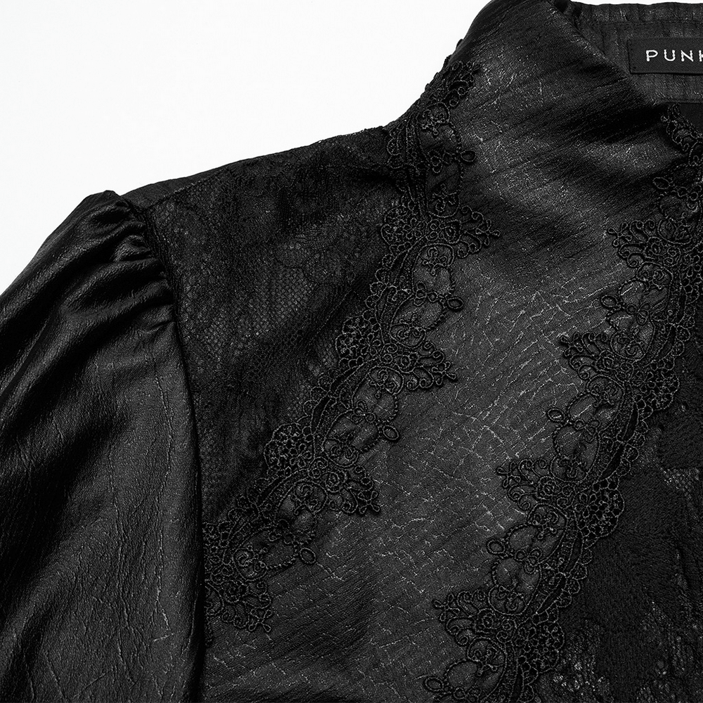 Men's Gothic Black Lace Shirt with Bubble Sleeves