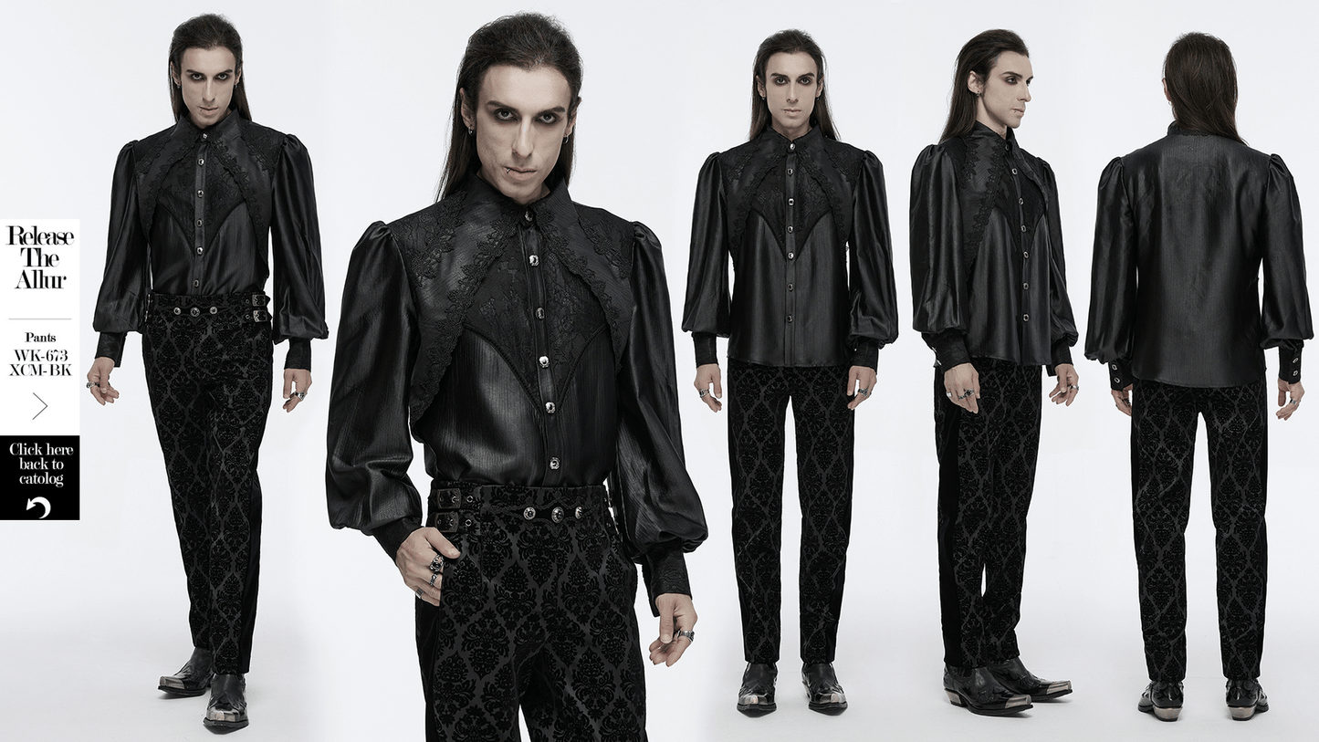 Men's Gothic Black Lace Shirt with Bubble Sleeves