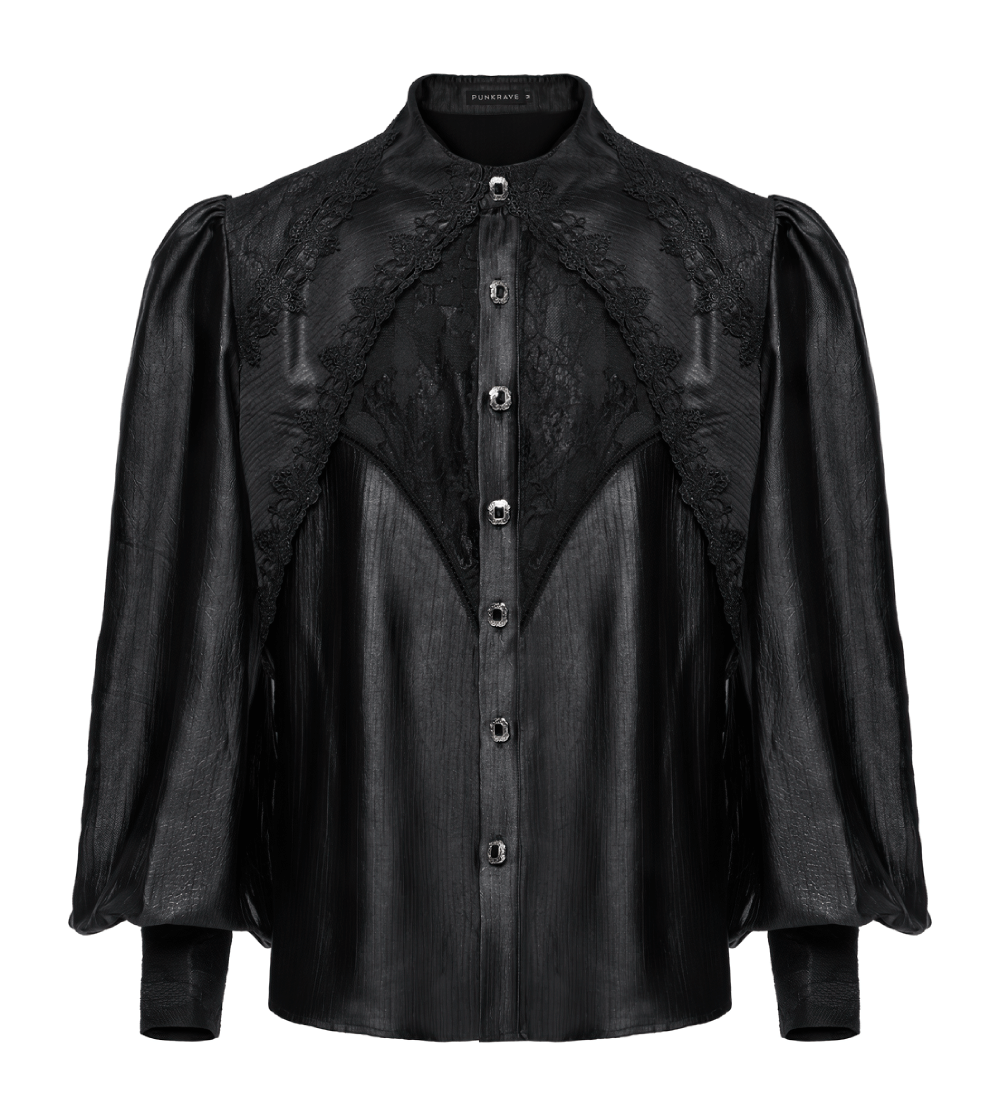 Men's Gothic Black Lace Shirt with Bubble Sleeves