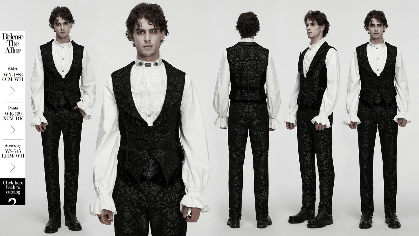 Men's Gothic Brocade Waistcoat with Vintage Buckle