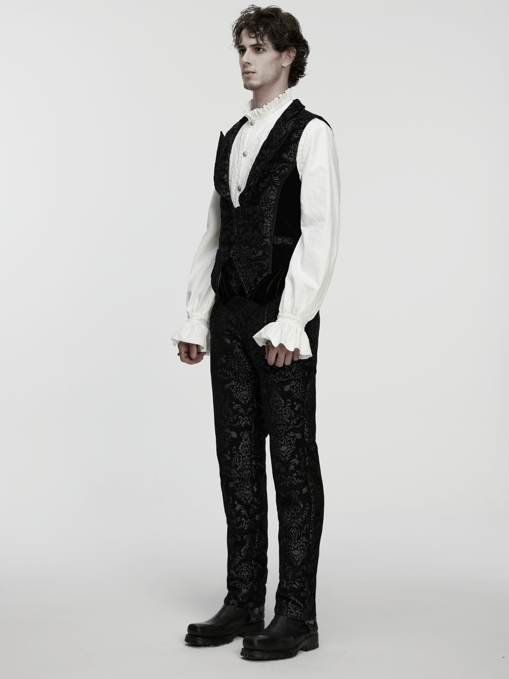 Men's Gothic Brocade Waistcoat with Vintage Buckle