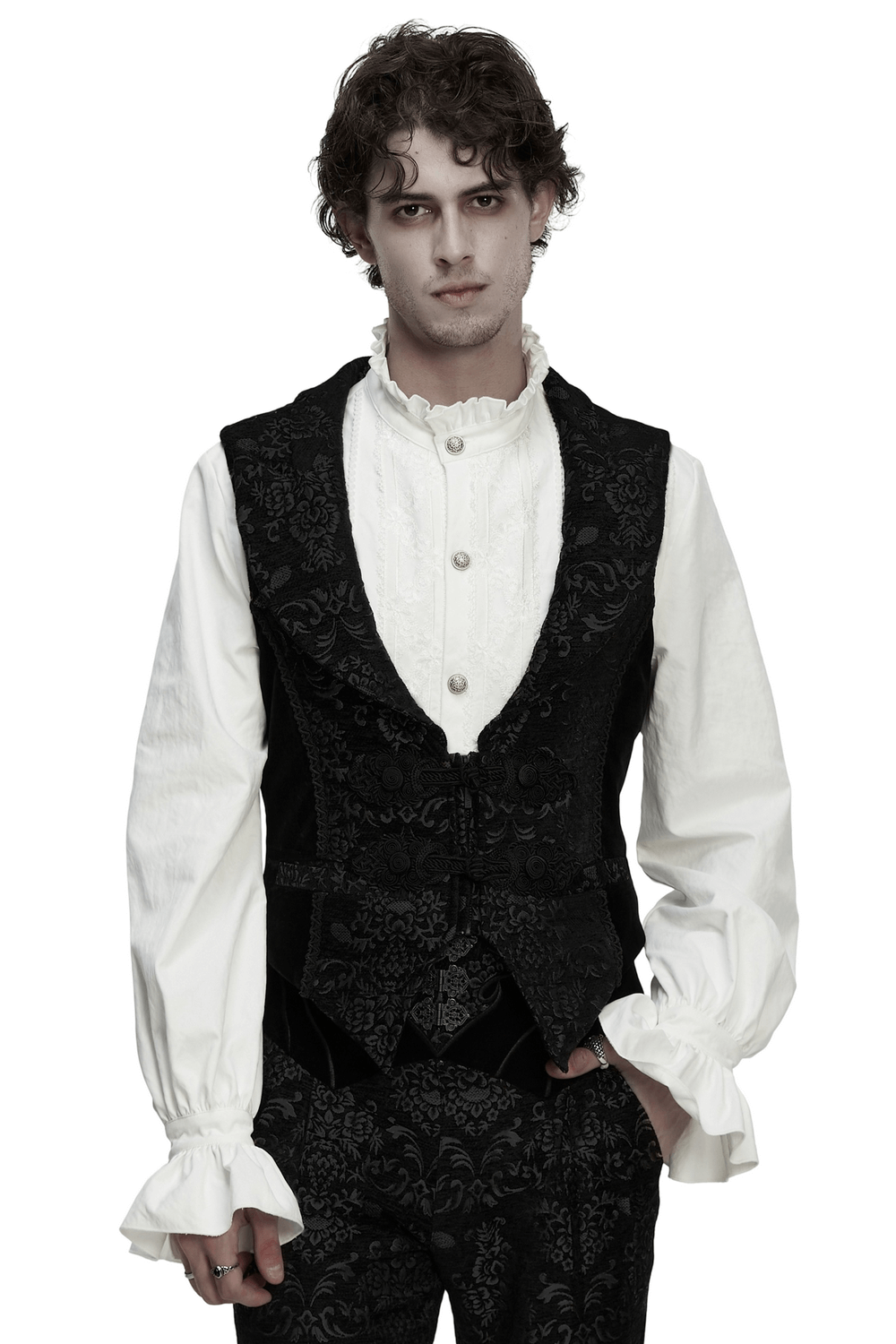 Men's Gothic Brocade Waistcoat with Vintage Buckle
