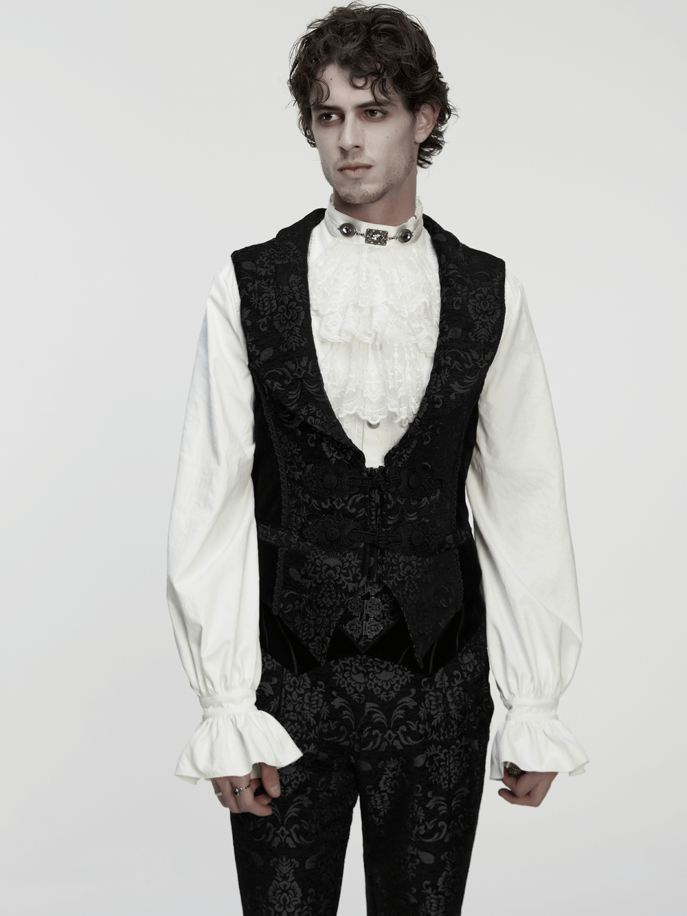 Men's Gothic Brocade Waistcoat with Vintage Buckle