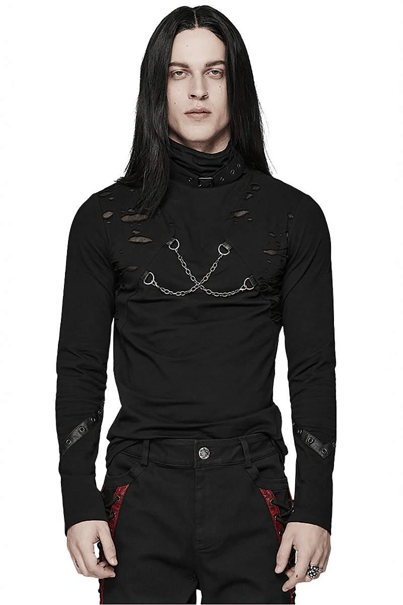 Men's Gothic Broken Hole Chain Top - Punk Streetwear