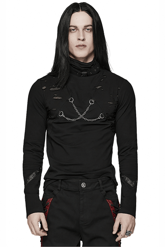 Men's Gothic Broken Hole Chain Top - Punk Streetwear