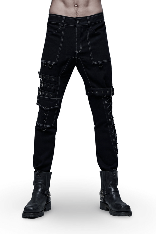 Men's Gothic Buckled Cargo Pants with Strap Accents
