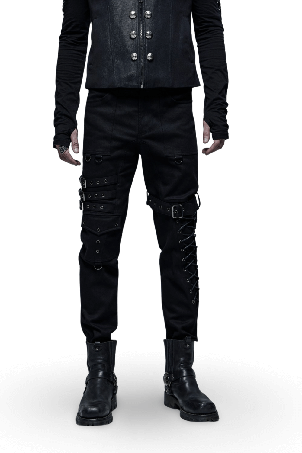 Men's Gothic Cargo Pants with Buckles and Lace-up Detail