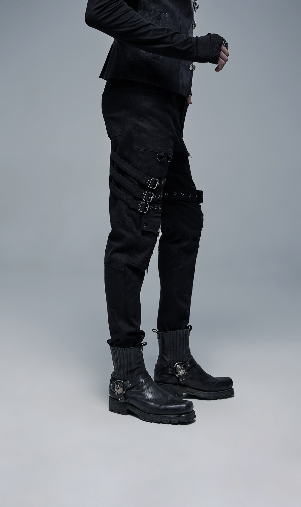 Men's Gothic Cargo Pants with Buckles and Lace-up Detail