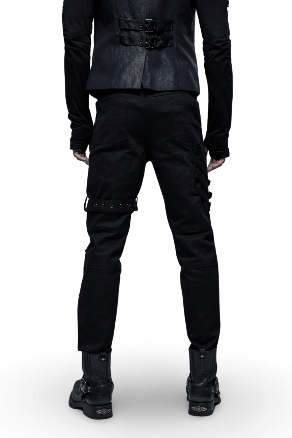 Men's Gothic Cargo Pants with Buckles and Lace-up Detail